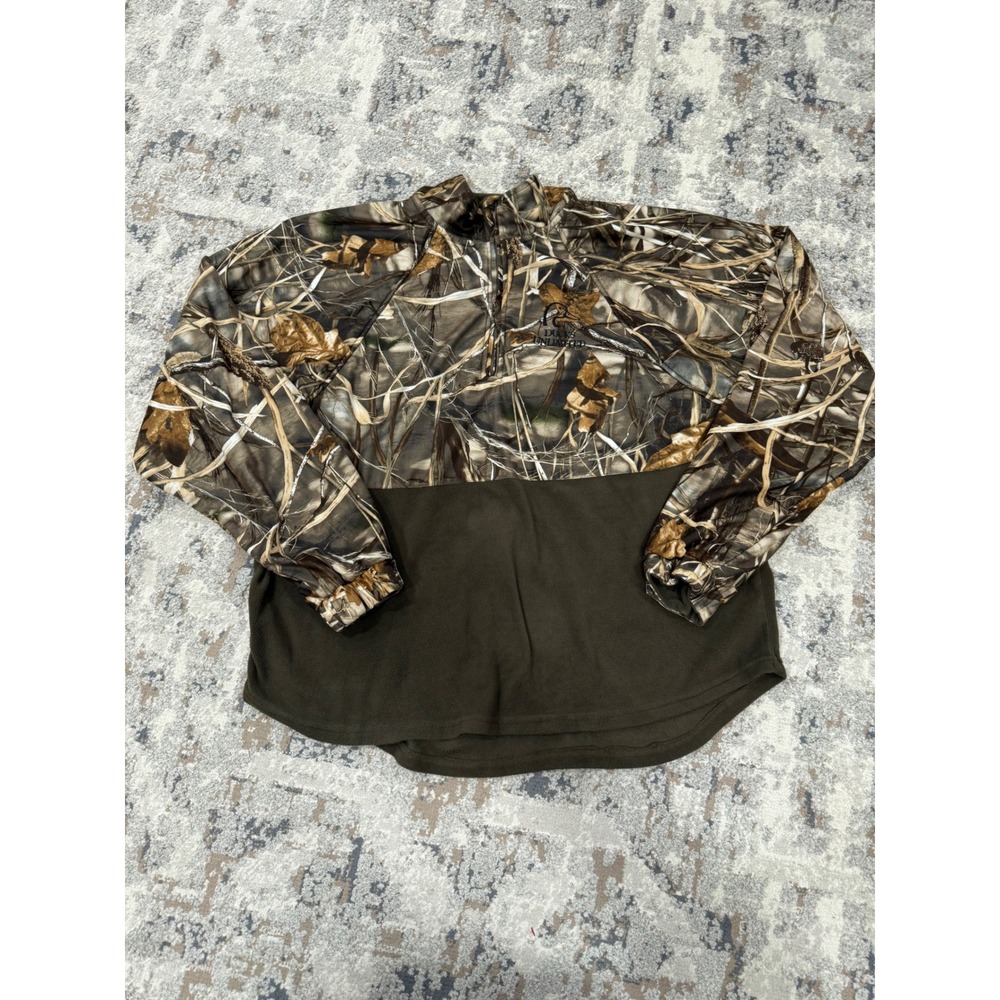 Whitewater Ducks Unlimited Mens XL Camo Fleece 1/4 Zip Max-4 HD DUMAX-3028